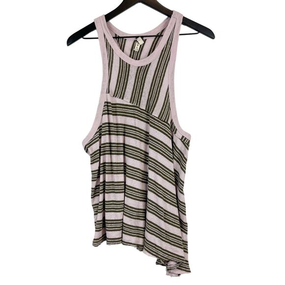 Free People (L) High Neck Asymmetrical Stripe Tank Top Pink Green - Picture 1 of 11